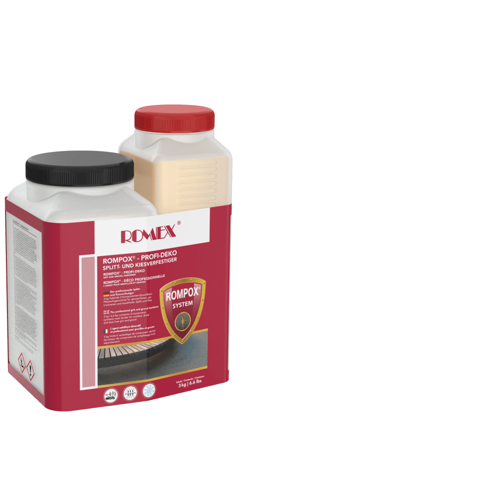 PROFI-DEKO Gravel Binder
Recommended When:
• Aggregate without fines
• Prevents loose gravel
• Drainage strips, tree surrounds, patios, pathways and
driveways