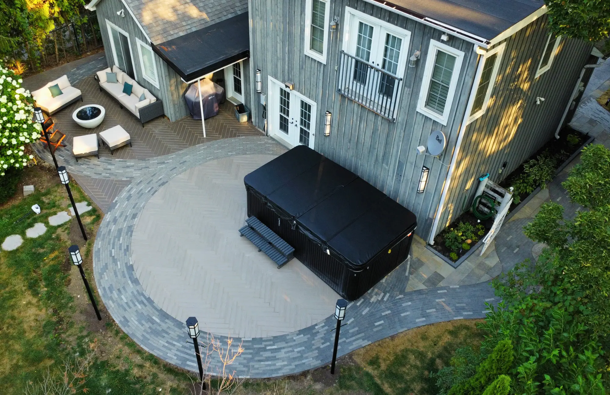 Curved Flagstone Walkway and Swim Spa Patio